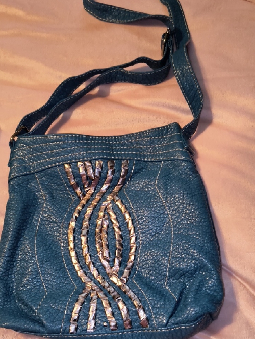 Teal Women's Crossbody Bag with Metallic Braided Detail